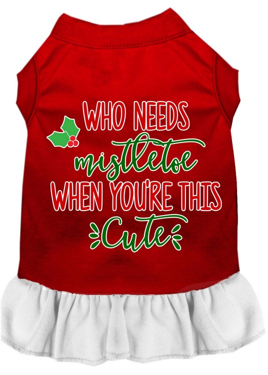 Who Needs Mistletoe Screen Print Dog Dress Red with White XL